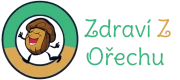 Zdraví z Ořechů logo veselého panáčke ve tvaru Ořechu uprostřed kruhu